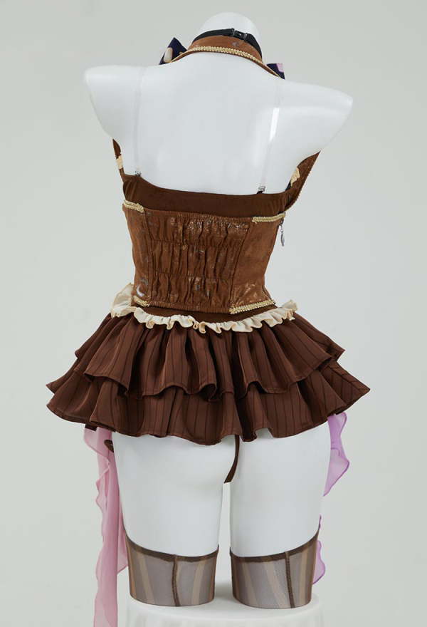 Sexy Lingerie Dress Vintage Ruffle Dress with Waistband Thong